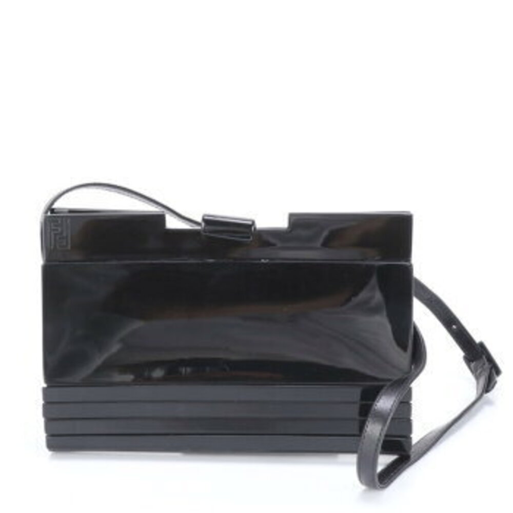Fendi FF logo leather shoulder bag tote handbag black ECE